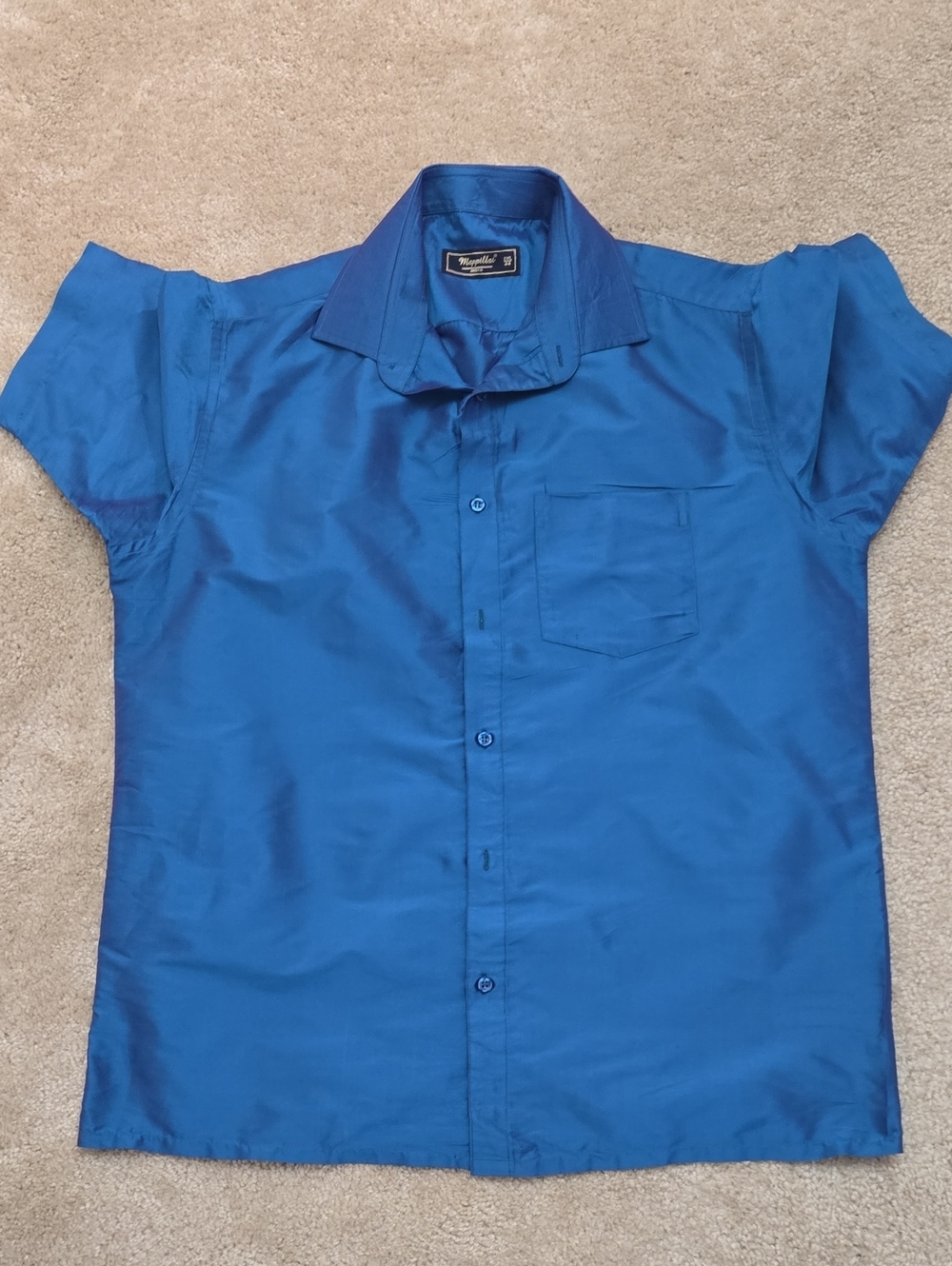Royal Blue Mock Silk Shirt For Men